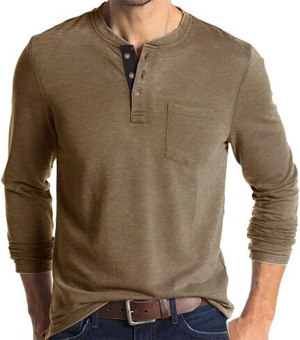 قمصان رجالي كاجوال بأكمام قصيرة من Olidarua، قمصان Henley بأزرار أنيقة مع جيب in Kuwait