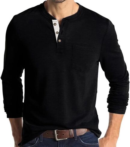 قمصان رجالي كاجوال بأكمام قصيرة من Olidarua، قمصان Henley بأزرار أنيقة مع جيب in Kuwait