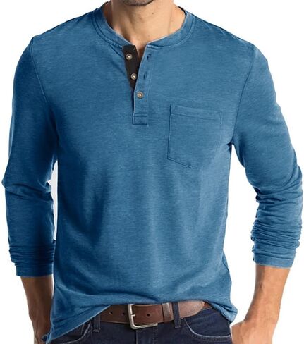 قمصان رجالي كاجوال بأكمام قصيرة من Olidarua، قمصان Henley بأزرار أنيقة مع جيب in Kuwait