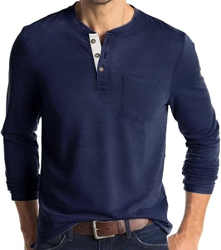 قمصان رجالي كاجوال بأكمام قصيرة من Olidarua، قمصان Henley بأزرار أنيقة مع جيب in Kuwait