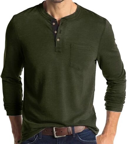 قمصان رجالي كاجوال بأكمام قصيرة من Olidarua، قمصان Henley بأزرار أنيقة مع جيب in Kuwait