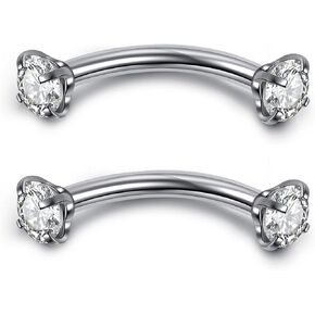 PiercingJ 2-5PCS 16G 3/8" (10MM) Stainless Steel Cubic Zirconia Gem(3MM) Internally Thread Curved Barbell Eyebrow Piercing Jewelry