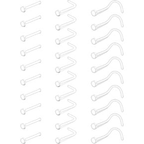 Mayhoop 38pcs Clear Piercing Retainers for Surgery Bioflex Nose Rings Belly Rings Septum Eyebrow Lip Cartilage Tragus Earring Retainer Industrial Bar Plastic Piercing Jewelry for Work in Saudi Arabia