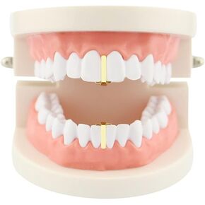 Retzjorv 2 Pcs 18K Gold Plated Hip Hop Teeth Grillz Caps Single Plain Gap Grillz Single Tooth Top and Bottom Grills for Your Teeth in Saudi Arabia