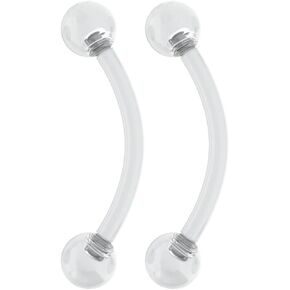 2pc 16g Vertical Labret Retainer Curved Barbell Clear Lip Plastic Gauge Earrings Ring For Women (choose Quantity, Diameter)