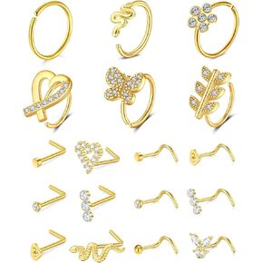 D.Bella 20G Nose Rings for Women Stainless Steel Nose Ring 20 Gauge Nose Rings Hoops Studs Flower Heart Diamond L Shaped Nose Studs Nostril Nose Piercing Jewelry for Women Men in Saudi Arabia