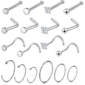 Nose Rings 20G 18G, Nose Stud, 20 Gauge Nose Ring Hoop, Surgical Steel Nose Piercing Jewelry, 18 Gauge Nose Stud Set, L Shaped Nose Ring for Women, Nose Hoop 8mm 10mm 12mm, Body Jewelry for Men, CZ Diamond 1.5mm 2mm 2.5mm 3mm in Kuwait