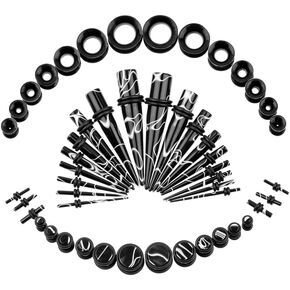 Linkning 50 PCS Ear Stretching Kit 14Gauges-00Gauges Earring Marble Acrylic Taper Piercing Jewlery Sets