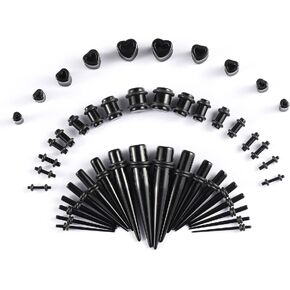 Memsion Ear Stretching Kit Gauges for Ears, 46 Pcs 14G-00G Ear Gauges Expander Set Acrylic Ear Tapers and Plugs Body Earring Piercing Kits color