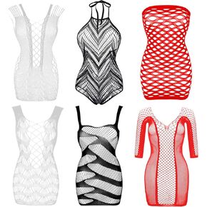 Women's Fishnet Lingerie Lace Fishnet Bodysuits Stockings Mesh Babydoll for Women（6 Pack） in Saudi Arabia