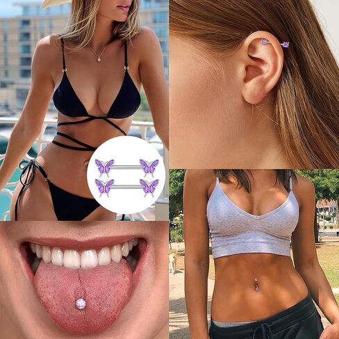 Fansilver 7 Pairs 14G Nipple Rings for Women Surgical Steel Nipple Piercing CZ Heart Butterfly Barbell Nipple Rings Set Cute Nipple Body Piercing Jewelry in Saudi Arabia
