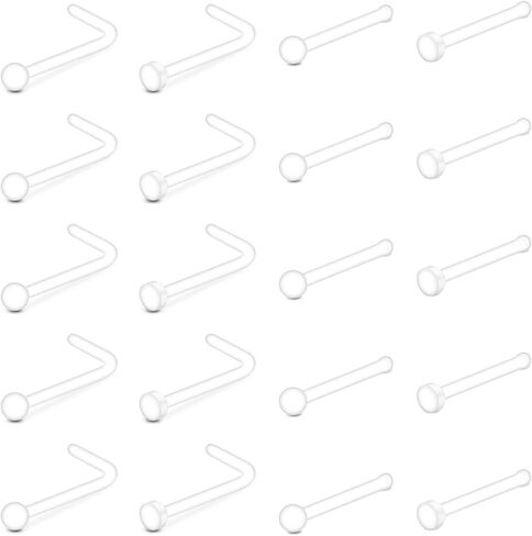 Incaton 20 قطعة من حلقات الأنف الشفافة التجنيب حلقات الأنف الشفاف Bioflex ترصيع مرنة من الأكريليك الشفاف ترصيع الأنف للعمل in Kuwait