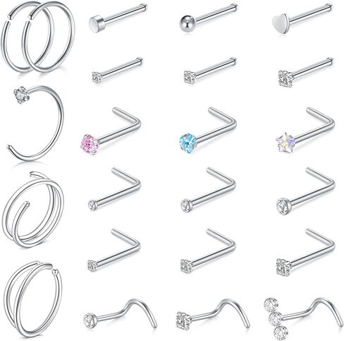 MODRSA Nose Rings Hoop Nose Rings for Women 20g Nose Rings Studs L Shape Nose Piercings Nose Ring Surgical Steel Corkscrew Nose Rings Hoops in Kuwait