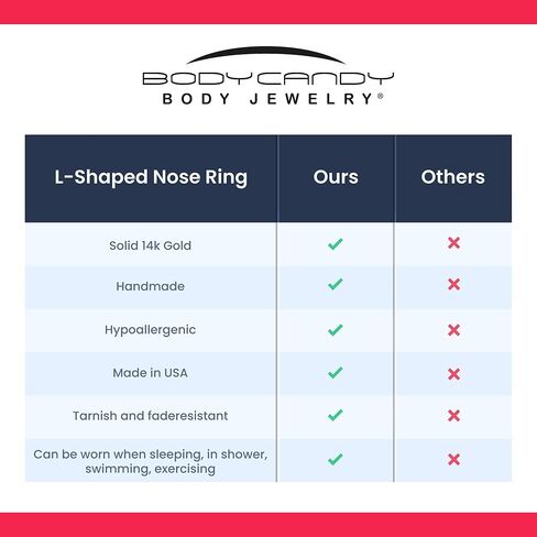 Body Candy 14k Gold L-Shaped Nose Ring with 1.5mm Diamond (0.015 cttw), Hypoallergenic Nose Jewelry - Handmade in USA, 20 Gauge 1/4 inch at Bend in Kuwait