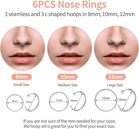 Nose Rings 20G 18G, Nose Stud, 20 Gauge Nose Ring Hoop, Surgical Steel Nose Piercing Jewelry, 18 Gauge Nose Stud Set, L Shaped Nose Ring for Women, Nose Hoop 8mm 10mm 12mm, Body Jewelry for Men, CZ Diamond 1.5mm 2mm 2.5mm 3mm in Kuwait