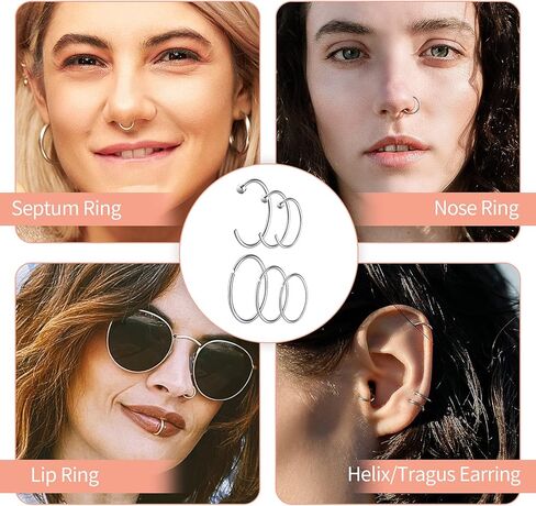 Nose Rings 20G 18G, Nose Stud, 20 Gauge Nose Ring Hoop, Surgical Steel Nose Piercing Jewelry, 18 Gauge Nose Stud Set, L Shaped Nose Ring for Women, Nose Hoop 8mm 10mm 12mm, Body Jewelry for Men, CZ Diamond 1.5mm 2mm 2.5mm 3mm in Kuwait