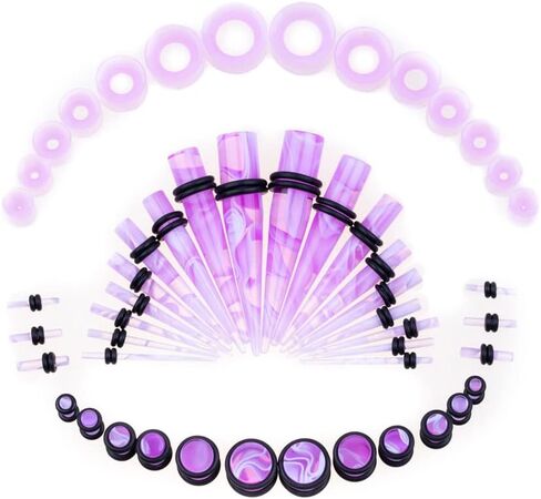 Linkning 50 PCS Ear Stretching Kit 14Gauges-00Gauges Earring Marble Acrylic Taper Piercing Jewlery Sets in Saudi Arabia