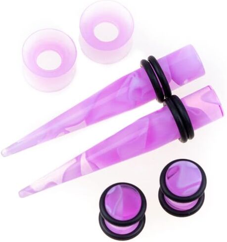 Linkning 50 PCS Ear Stretching Kit 14Gauges-00Gauges Earring Marble Acrylic Taper Piercing Jewlery Sets in Saudi Arabia