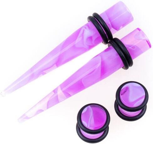 Linkning 50 PCS Ear Stretching Kit 14Gauges-00Gauges Earring Marble Acrylic Taper Piercing Jewlery Sets in Saudi Arabia