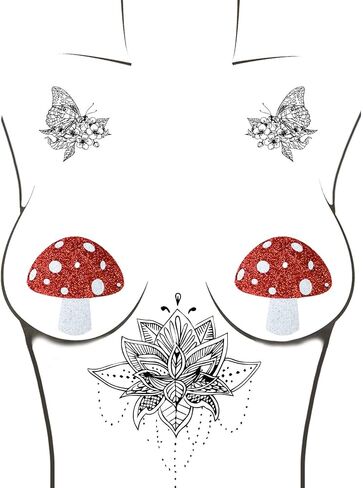 فطائر Neva Nude Toadstool Nipztix للمهرجانات والهذيان والمزيد، درجة طبية، مقاومة للماء والعرق، صنع في الولايات المتحدة الأمريكية in Kuwait