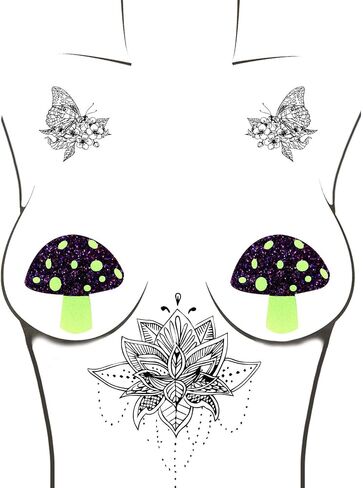 فطائر Neva Nude Toadstool Nipztix للمهرجانات والهذيان والمزيد، درجة طبية، مقاومة للماء والعرق، صنع في الولايات المتحدة الأمريكية in Kuwait
