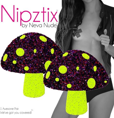 فطائر Neva Nude Toadstool Nipztix للمهرجانات والهذيان والمزيد، درجة طبية، مقاومة للماء والعرق، صنع في الولايات المتحدة الأمريكية in Kuwait