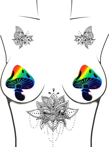 فطائر Neva Nude Toadstool Nipztix للمهرجانات والهذيان والمزيد، درجة طبية، مقاومة للماء والعرق، صنع في الولايات المتحدة الأمريكية in Kuwait