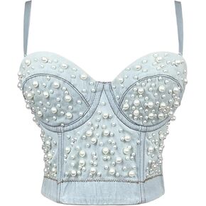 Ypser Denim Corset Top Push Up Bustier Crop top Corset Top Bra Jean Top