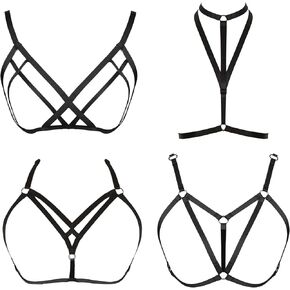 FIBO STEEL 4 Pcs Womens Strappy Cage Bra Sexy Bra Harness for Women in Kuwait