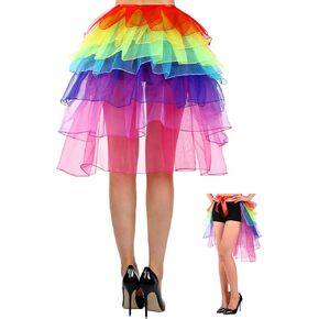 SATINIOR Halloween Womens Rainbow Bubble Tutu Skirt Layered Tulle Dancing Bustle Skirt for Cosplay Costume