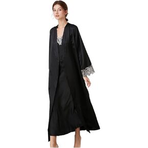 ASHER FASHION 2 قطعة قمصان نوم نسائية من الساتان ومجموعة رداء مثير من الدانتيل والحرير فستان طويل قميص نوم ملابس نوم in Kuwait
