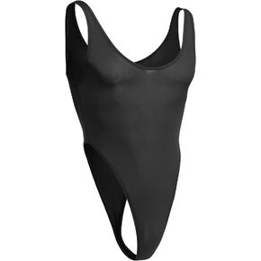 ABAFIP Mens Lingerie Solid Color Semi See Thru High Cut Thong Leotard Bodysuit Scoop Neck Mankini Swimwear Underwear in Kuwait