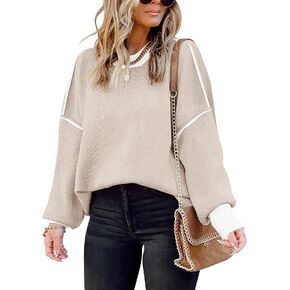 ETCYY Oversized Sweaters for Women Fall 2023 Trendy Crewneck Batwing Long Sleeve Knit Tops Side Slit Pullover Sweater Jumper