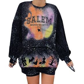 KIMSOONG Halloween Sweatshirts for Women Salem Massachusetts Shirt Fall Oversized Crewneck Sweatshirt Hocus Pocus Pullover