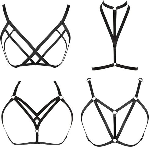FIBO STEEL 4 Pcs Womens Strappy Cage Bra Sexy Bra Harness for Women in Kuwait