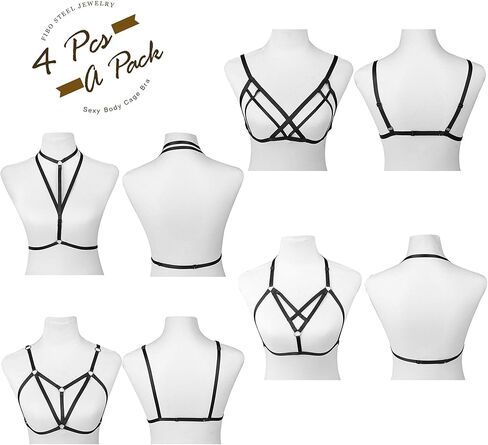 FIBO STEEL 4 Pcs Womens Strappy Cage Bra Sexy Bra Harness for Women in Kuwait