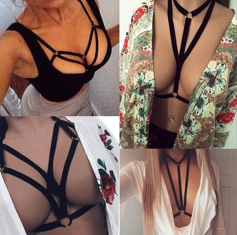 FIBO STEEL 4 Pcs Womens Strappy Cage Bra Sexy Bra Harness for Women in Kuwait