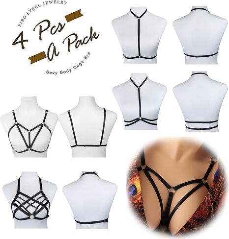 FIBO STEEL 4 Pcs Womens Strappy Cage Bra Sexy Bra Harness for Women in Saudi Arabia