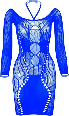 Buitifo ملابس داخلية نسائية مثيرة فستان هالتر Bodycon فساتين متوسطة الطول ملابس نوم شبكية in Kuwait