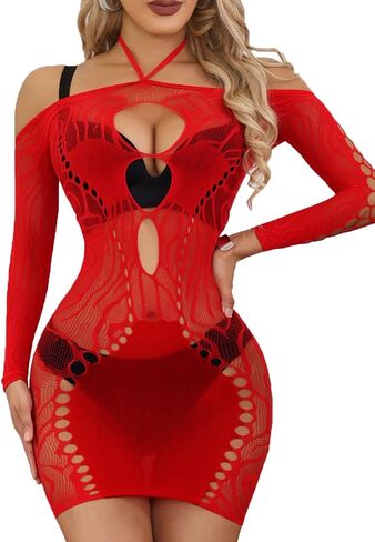 Buitifo ملابس داخلية نسائية مثيرة فستان هالتر Bodycon فساتين متوسطة الطول ملابس نوم شبكية in Kuwait