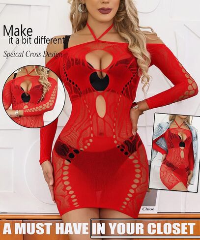 Buitifo ملابس داخلية نسائية مثيرة فستان هالتر Bodycon فساتين متوسطة الطول ملابس نوم شبكية in Kuwait