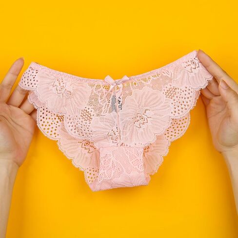 KELITCH Women's Briefs Scalloped Lace Hipster Thong Panties Bow Sexy Underwear in Kuwait