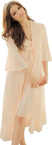 Camellia12 Fantastic Satin Robe Set Lace Chemise Full Slips with Victorian Robe in Saudi Arabia