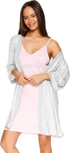 bebe Womens Nightgowns Lace Trim Chemise Lounge & Belted Wrap Pajama Robe Sleepwear Set in Saudi Arabia