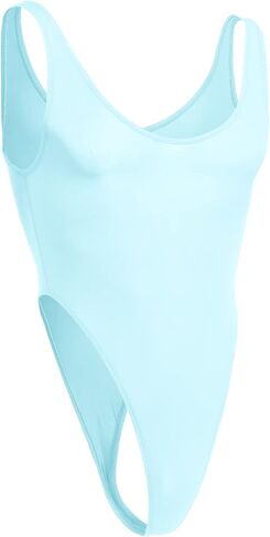 ABAFIP Mens Lingerie Solid Color Semi See Thru High Cut Thong Leotard Bodysuit Scoop Neck Mankini Swimwear Underwear in Saudi Arabia