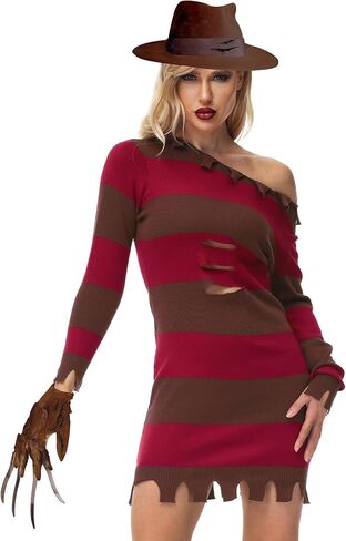 فستان AOBUTE Halloween Freddy التنكري للنساء سترة مخططة حمراء بأكمام طويلة للرجال in Kuwait