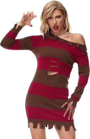 فستان AOBUTE Halloween Freddy التنكري للنساء سترة مخططة حمراء بأكمام طويلة للرجال in Kuwait
