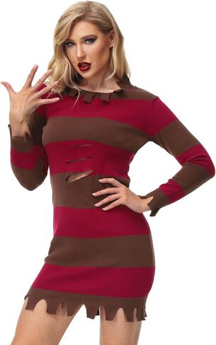 فستان AOBUTE Halloween Freddy التنكري للنساء سترة مخططة حمراء بأكمام طويلة للرجال in Kuwait