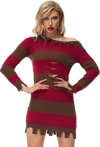 فستان AOBUTE Halloween Freddy التنكري للنساء سترة مخططة حمراء بأكمام طويلة للرجال in Kuwait