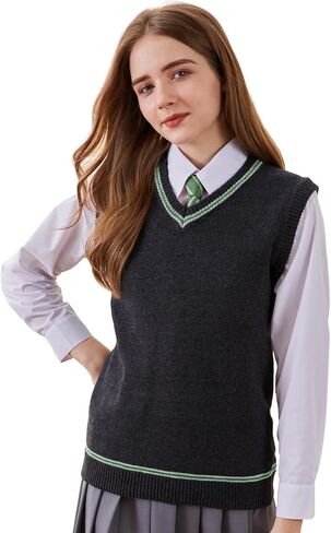 Focupaja Sweater Vest Knit V-Neck Sleeveless Pullover Halloween Cosplay Costumes Cardigan Vest Waistcoat Unisex Fall Winter in Kuwait